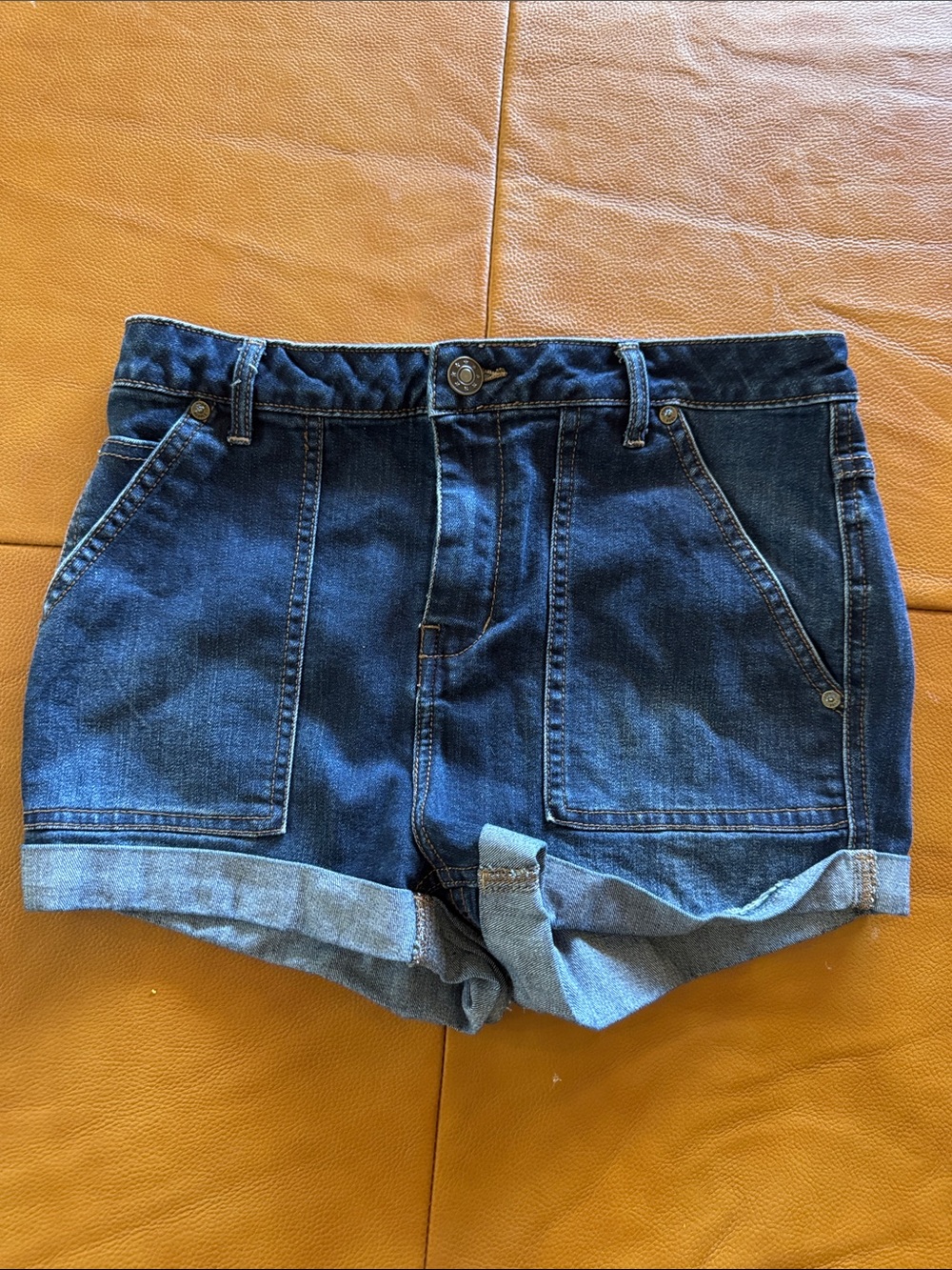 Free People Dark Blue Roll-Cuff Denim Shorts